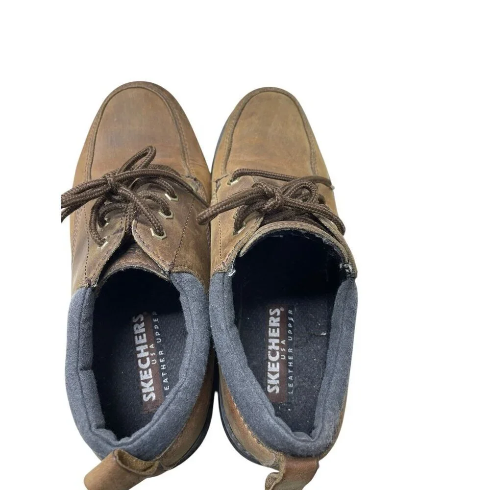 Skechers Brown Leather Work Shoes Size Men’s 10 Oxfords Casual Chunky Y2K